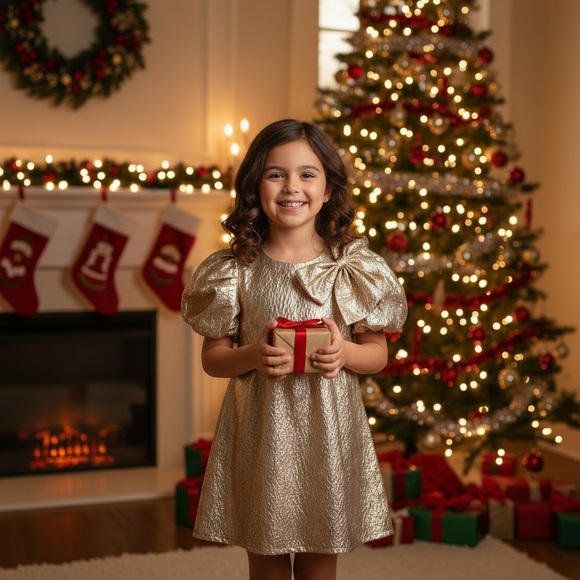 Badgley Mischka Other - Badgley Mischka Gold Textured Girls Dress size 6 - NWOT